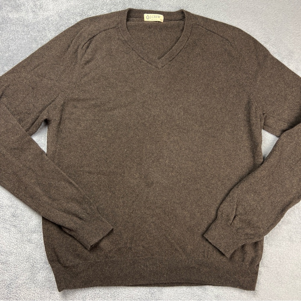 J.Crew Mens V Neck Sweater XLT Cashmere Blend Pullover Sweater Coat Brown